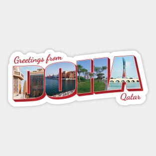 Greetings from Doha in Qatar Vintage style retro souvenir Sticker